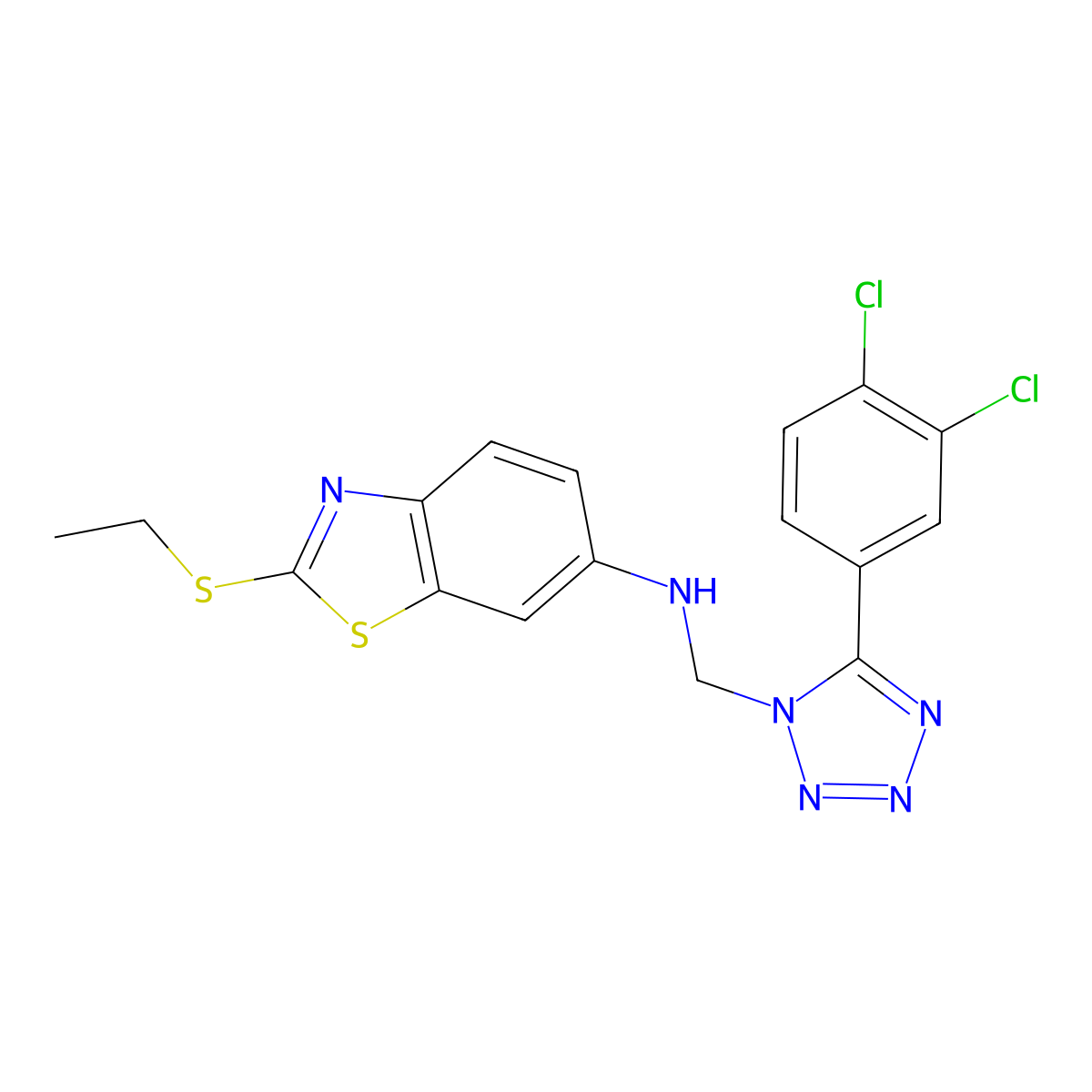 6-Benzothiazolamine, N-((5-(3,4-dichlorophenyl)-1H-tetrazol-1-yl)methyl)-2-(ethylthio)- molecular structure, CAS 82746-90-5