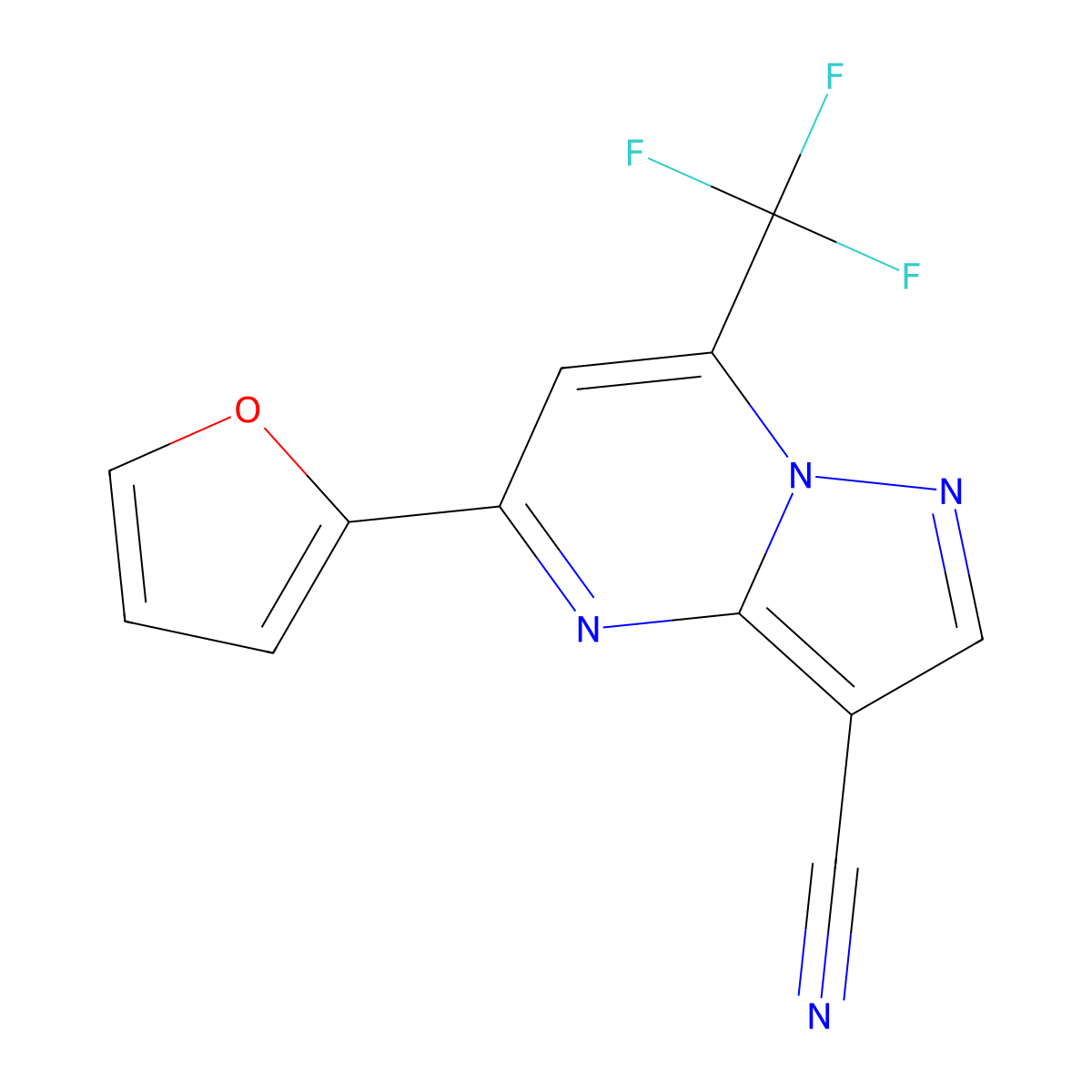 5-(2-Furanyl)-7-(trifluoromethyl)pyrazolo[1,5-a]pyrimidine-3-carbonitrile molecular structure, CAS 827588-26-1