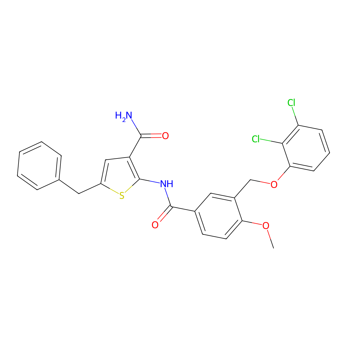 2-[[3-[(2,3-Dichlorophenoxy)methyl]-4-methoxybenzoyl]amino]-5-(phenylmethyl)-3-thiophenecarboxamide molecular structure, CAS 827588-35-2