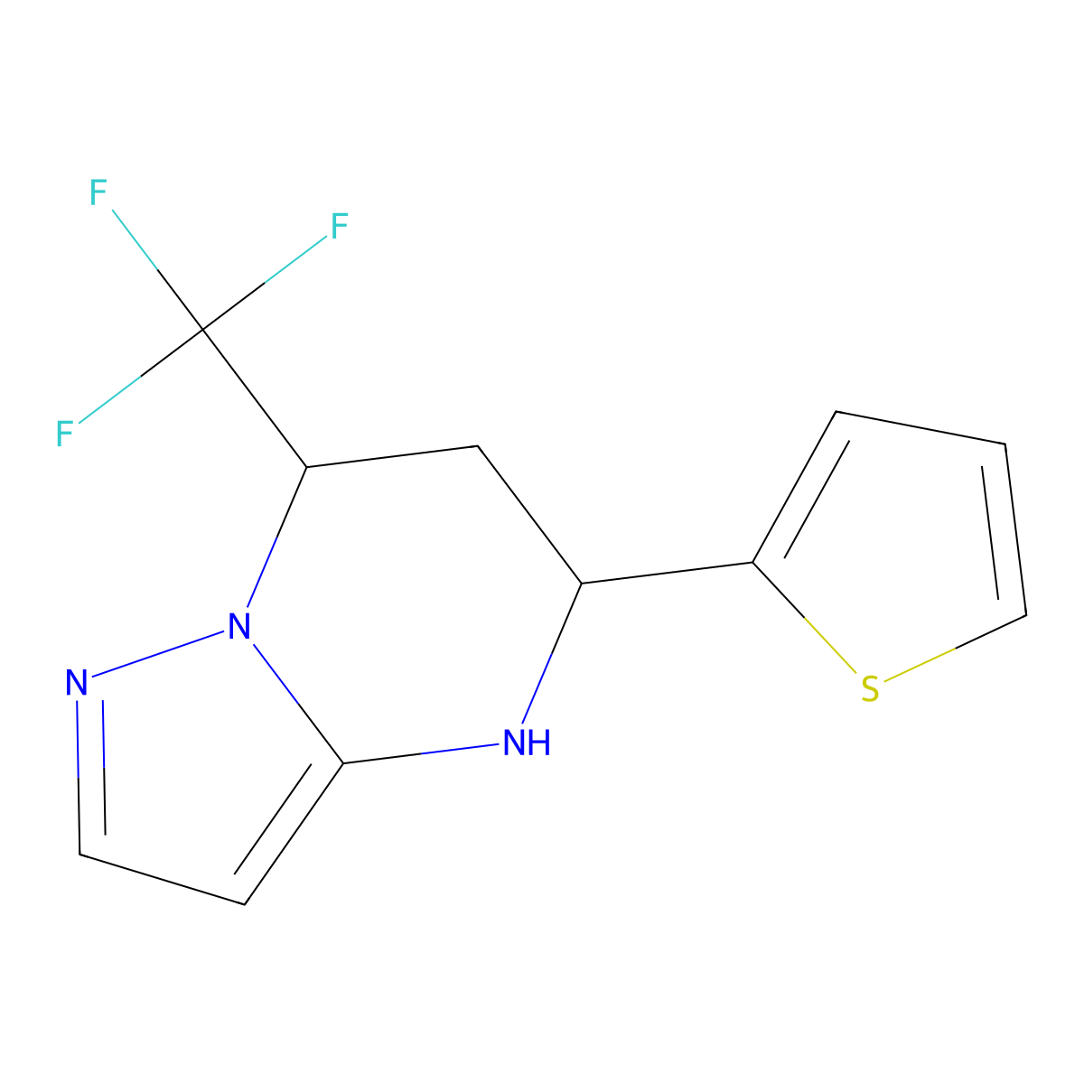 5-(Thiophen-2-yl)-7-(trifluoromethyl)-4,5,6,7-tetrahydropyrazolo[1,5-a]pyrimidine molecular structure, CAS 827588-71-6