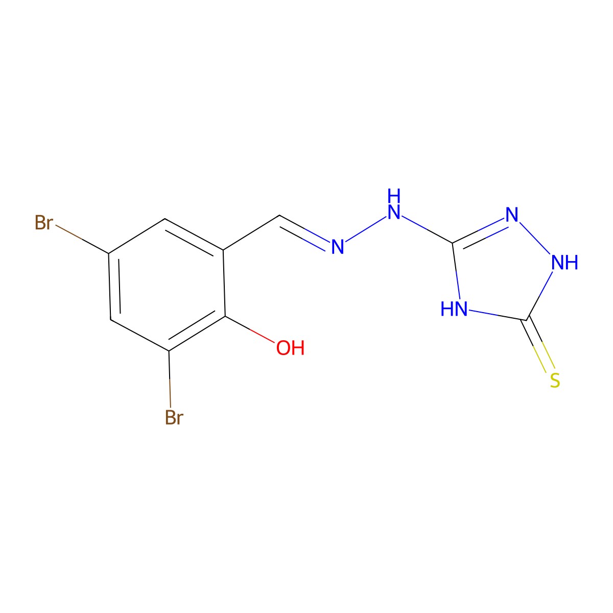 3,5-Dibromo-2-hydroxybenzaldehyde 2-(2,5-dihydro-5-thioxo-1H-1,2,4-triazol-3-yl)hydrazone molecular structure, CAS 827589-04-8