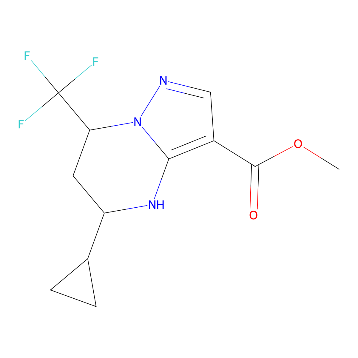 methyl 5-cyclopropyl-7-(trifluoromethyl)-4H,5H,6H,7H-pyrazolo[1,5-a]pyrimidine-3-carboxylate molecular structure, CAS 827590-95-4