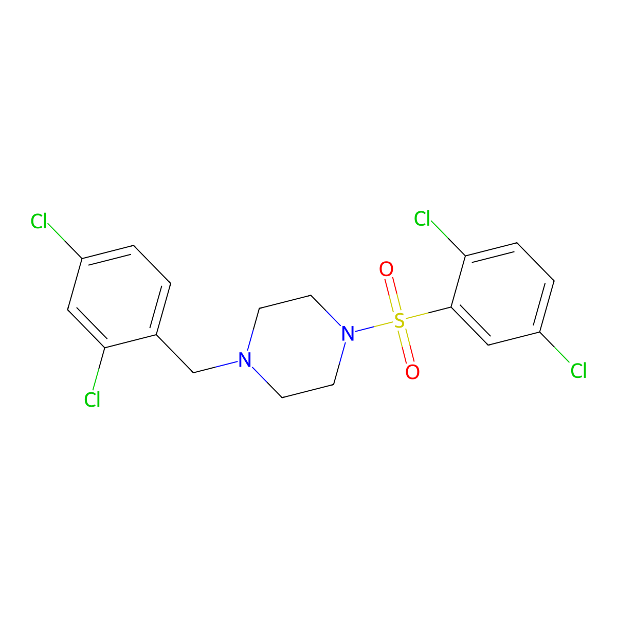 1-(2,4-Dichlorobenzyl)-4-[(2,5-dichlorophenyl)sulfonyl]piperazine molecular structure, CAS 827591-80-0