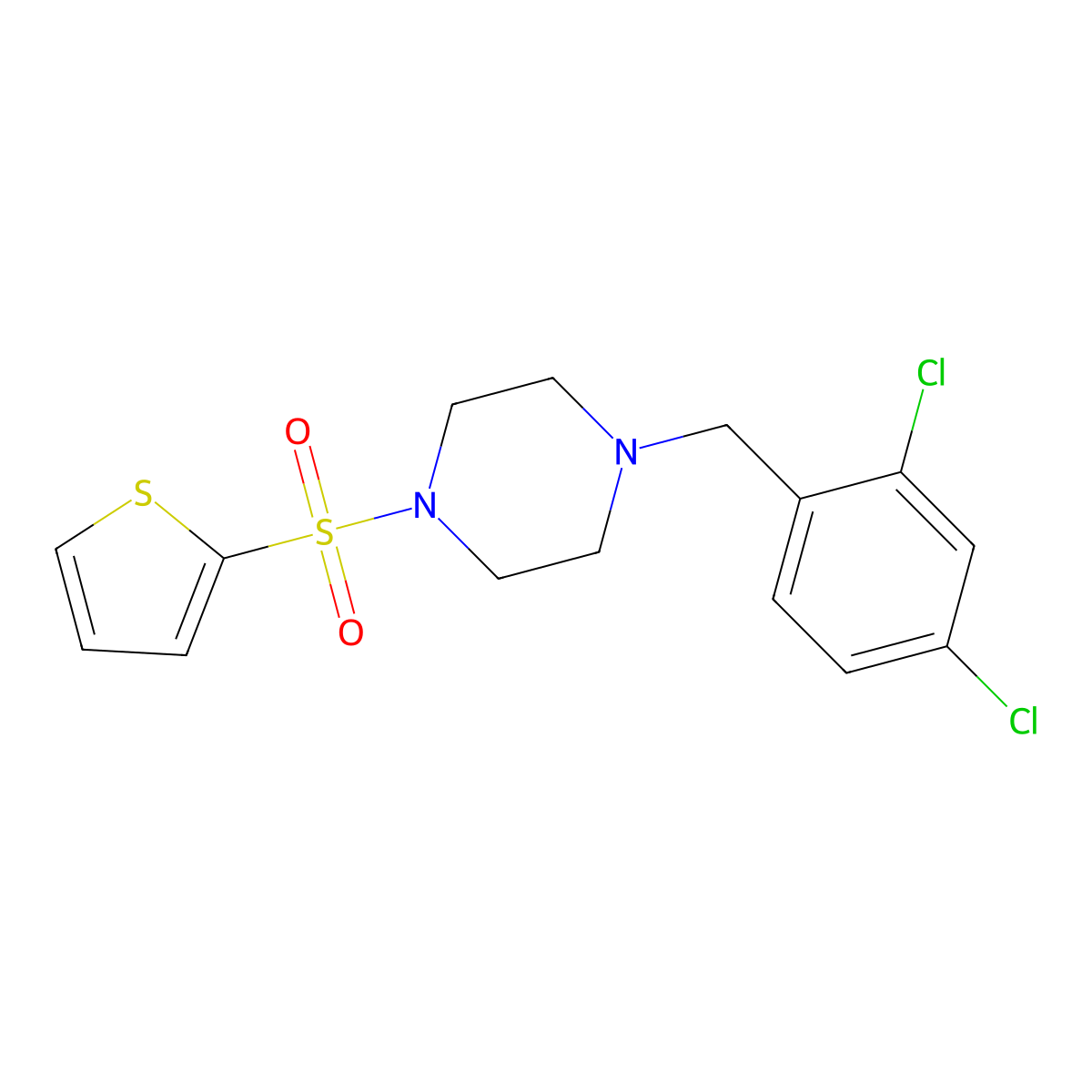 1-[(2,4-Dichlorophenyl)methyl]-4-thiophen-2-ylsulfonylpiperazine molecular structure, CAS 827592-42-7