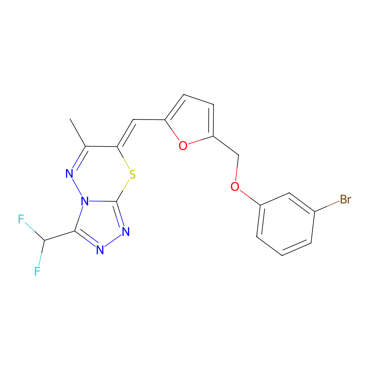 7-[[5-[(3-Bromophenoxy)methyl]-2-furanyl]methylene]-3-(difluoromethyl)-6-methyl-7H-1,2,4-triazolo[3,4-b][1,3,4]thiadiazine molecular structure, CAS 827592-53-0