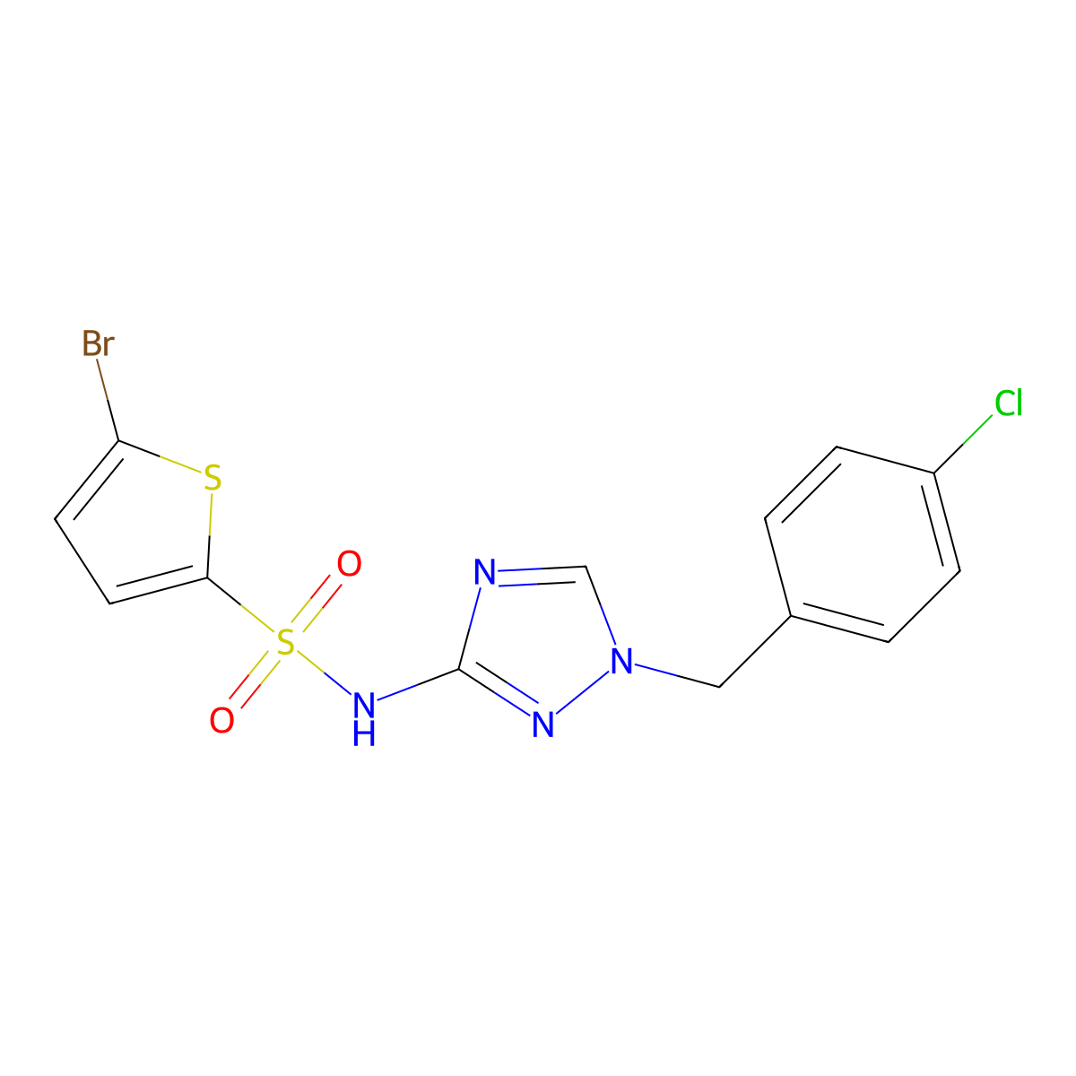 5-bromo-N-[1-[(4-chlorophenyl)methyl]-1,2,4-triazol-3-yl]thiophene-2-sulfonamide molecular structure, CAS 827592-77-8