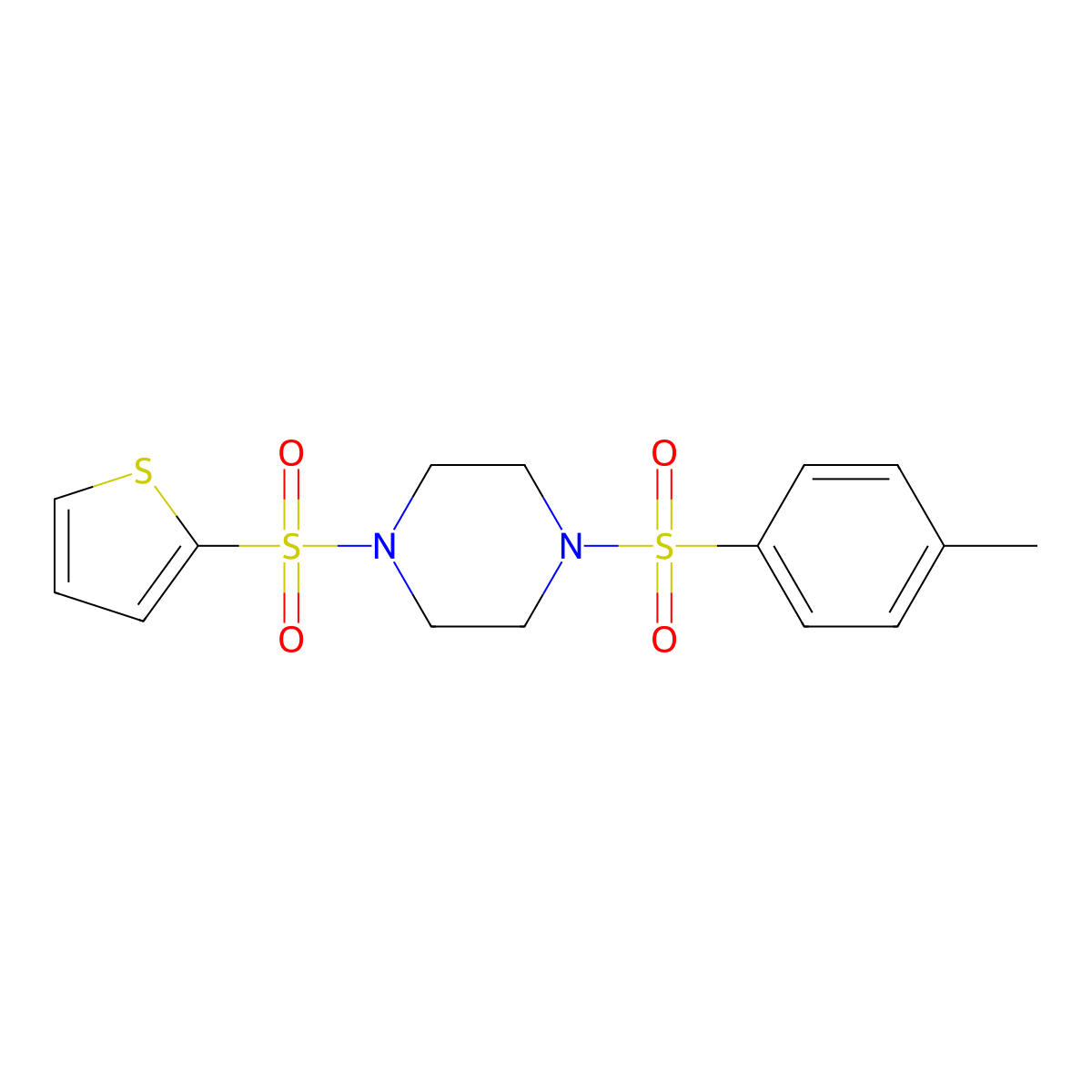 1-(4-Methylphenyl)sulfonyl-4-thiophen-2-ylsulfonylpiperazine molecular structure, CAS 827592-97-2