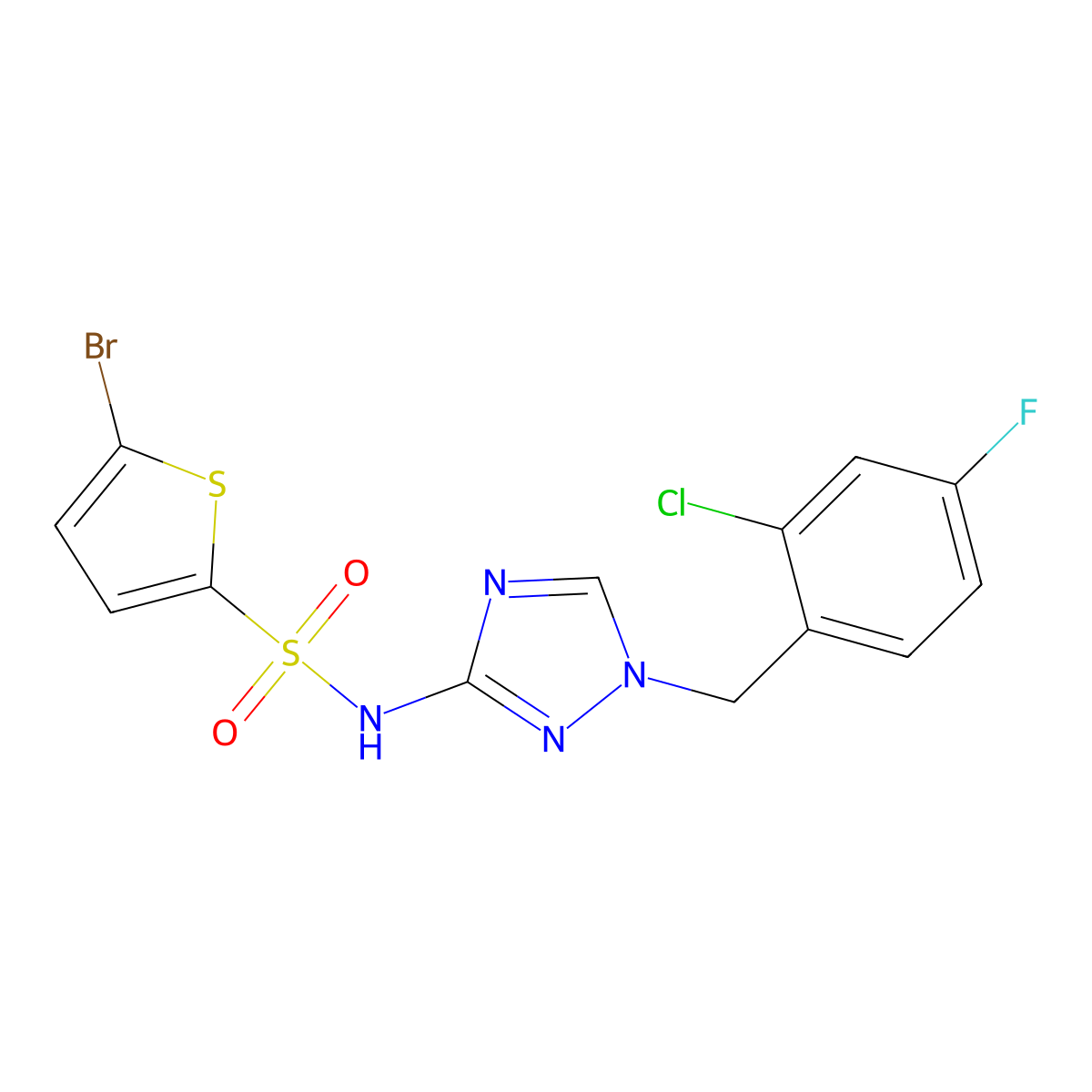 5-bromo-N-[1-(2-chloro-4-fluorobenzyl)-1H-1,2,4-triazol-3-yl]thiophene-2-sulfonamide molecular structure, CAS 827593-04-4