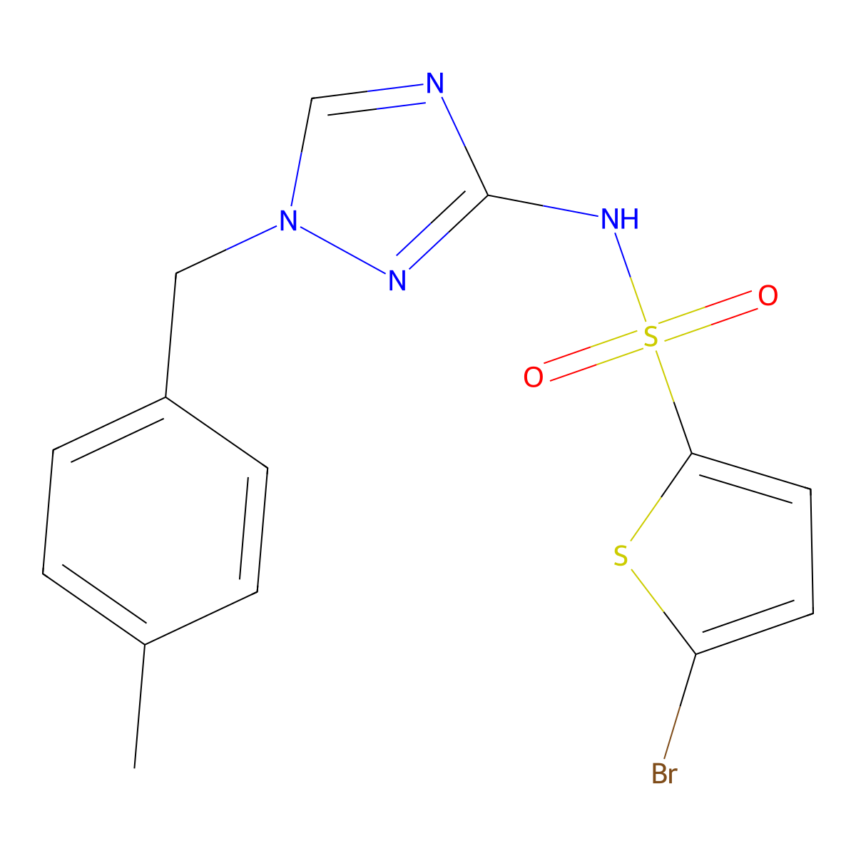 5-bromo-N-[1-[(4-methylphenyl)methyl]-1,2,4-triazol-3-yl]thiophene-2-sulfonamide molecular structure, CAS 827593-05-5