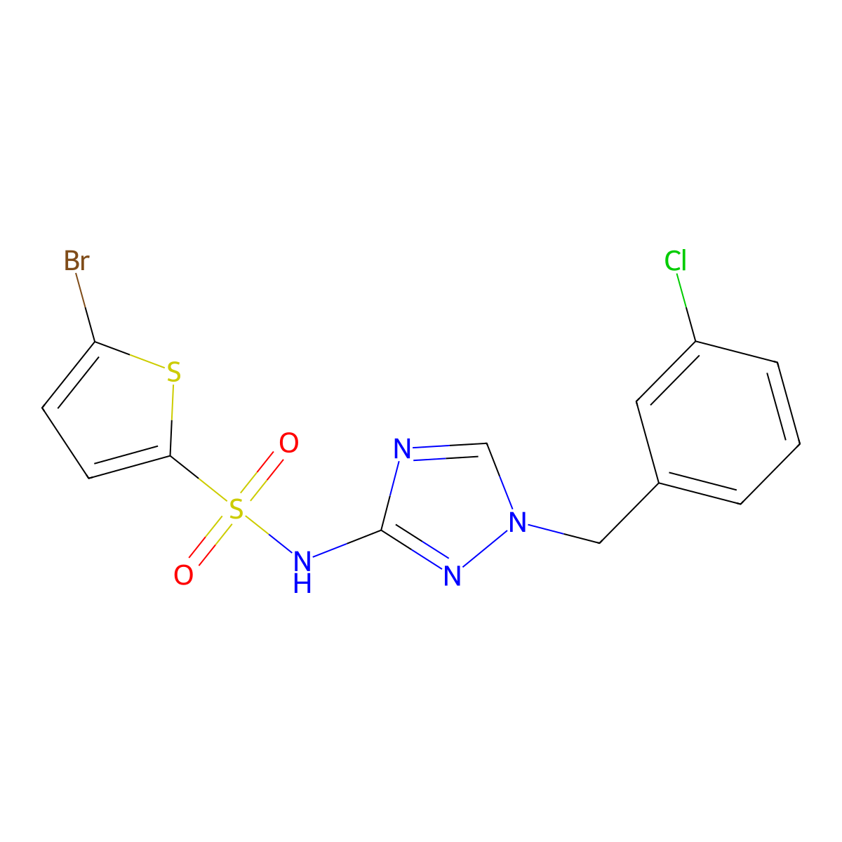 5-bromo-N-[1-[(3-chlorophenyl)methyl]-1,2,4-triazol-3-yl]thiophene-2-sulfonamide molecular structure, CAS 827593-21-5