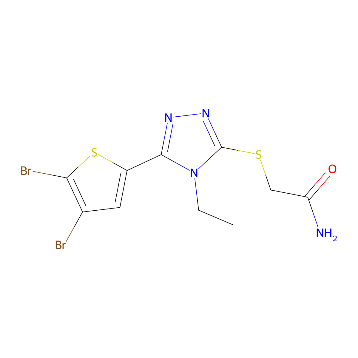 2-{[5-(4,5-dibromothiophen-2-yl)-4-ethyl-4H-1,2,4-triazol-3-yl]sulfanyl}acetamide molecular structure, CAS 827593-39-5