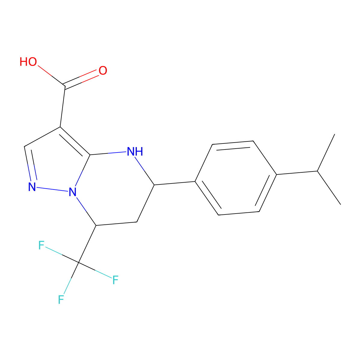 5-(4-Isopropylphenyl)-7-(trifluoromethyl)-4,5,6,7-tetrahydropyrazolo[1,5-a]pyrimidine-3-carboxylic acid molecular structure, CAS 827593-58-8