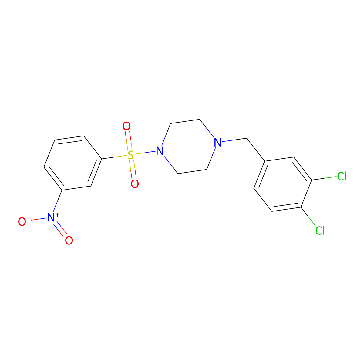 1-(3,4-Dichlorobenzyl)-4-[(3-nitrophenyl)sulfonyl]piperazine molecular structure, CAS 827594-10-5