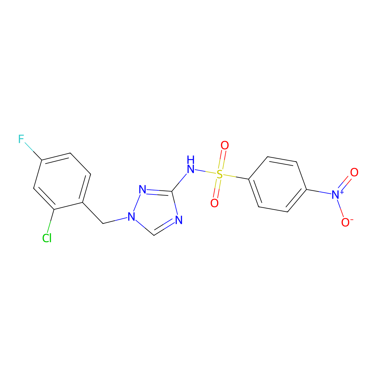 N-[1-[(2-chloro-4-fluorophenyl)methyl]-1,2,4-triazol-3-yl]-4-nitrobenzenesulfonamide molecular structure, CAS 827594-54-7