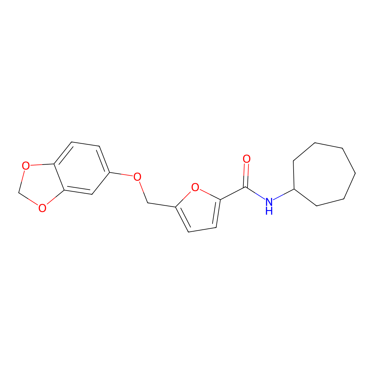 5-(1,3-benzodioxol-5-yloxymethyl)-N-cycloheptylfuran-2-carboxamide molecular structure, CAS 827594-58-1