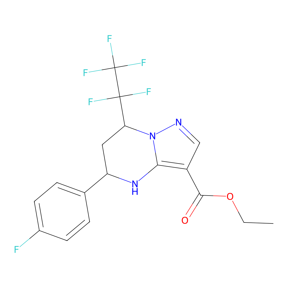 Ethyl 5-(4-fluorophenyl)-7-(pentafluoroethyl)-4,5,6,7-tetrahydropyrazolo[1,5-a]pyrimidine-3-carboxylate molecular structure, CAS 827594-60-5