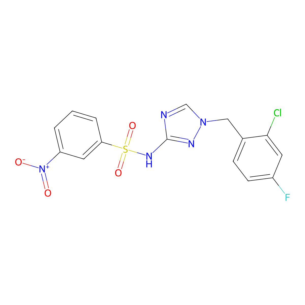 N-[1-[(2-chloro-4-fluorophenyl)methyl]-1,2,4-triazol-3-yl]-3-nitrobenzenesulfonamide molecular structure, CAS 827594-96-7