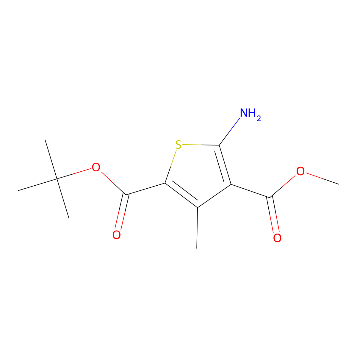 2-Tert-butyl 4-methyl 5-amino-3-methylthiophene-2,4-dicarboxylate molecular structure, CAS 827614-43-7