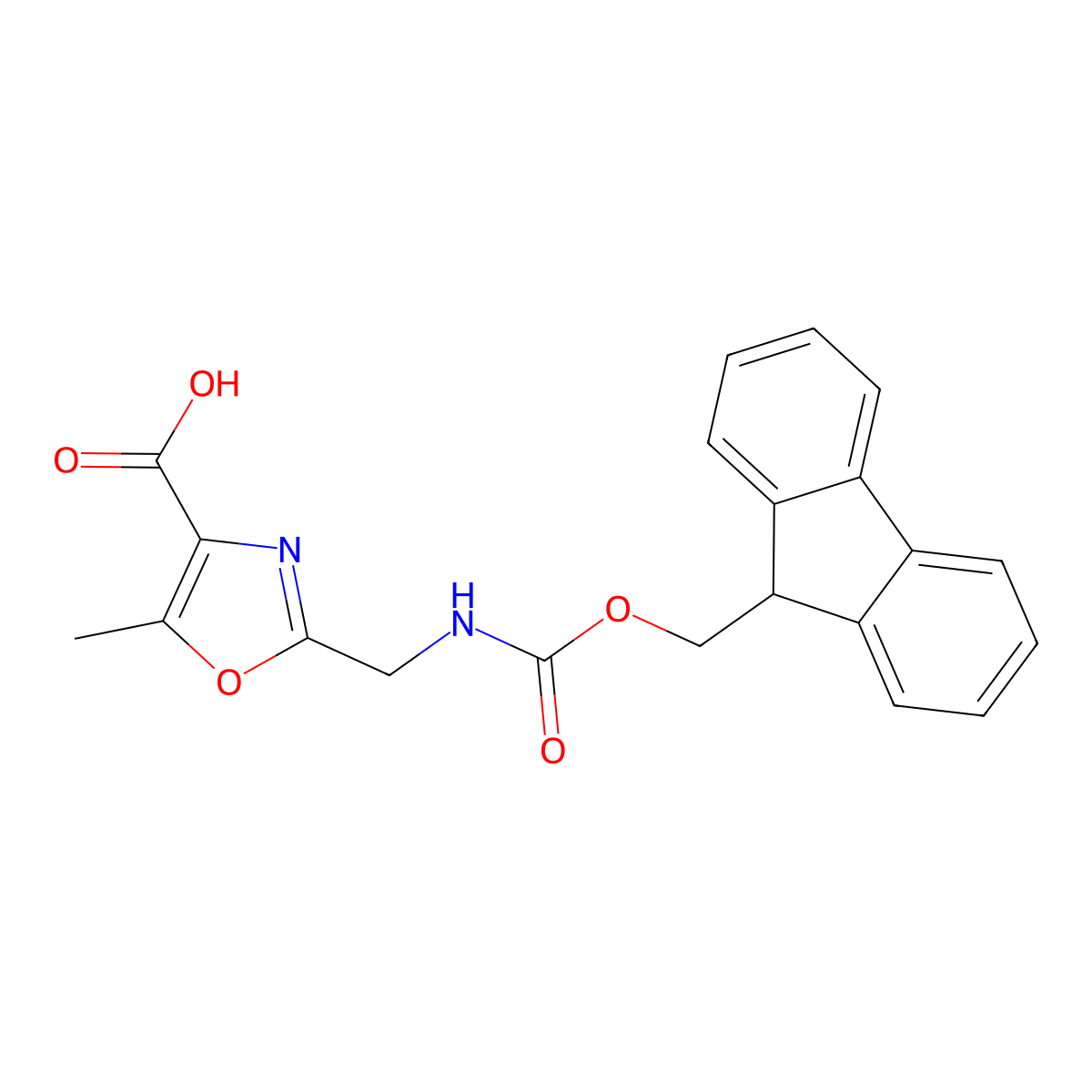 2-[({[(9H-fluoren-9-yl)methoxy]carbonyl}amino)methyl]-5-methyl-1,3-oxazole-4-carboxylic acid molecular structure, CAS 827616-03-5