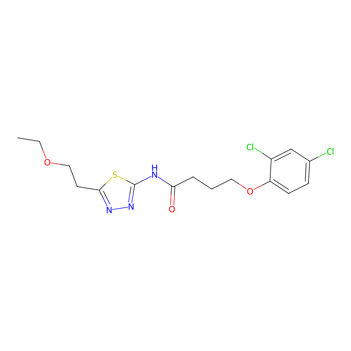 4-(2,4-dichlorophenoxy)-N-[5-(2-ethoxyethyl)-1,3,4-thiadiazol-2-yl]butanamide molecular structure, CAS 827616-95-5