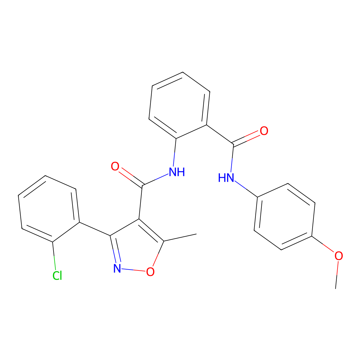 3-(2-chlorophenyl)-N-[2-[(4-methoxyphenyl)carbamoyl]phenyl]-5-methyl-1,2-oxazole-4-carboxamide molecular structure, CAS 827617-16-3