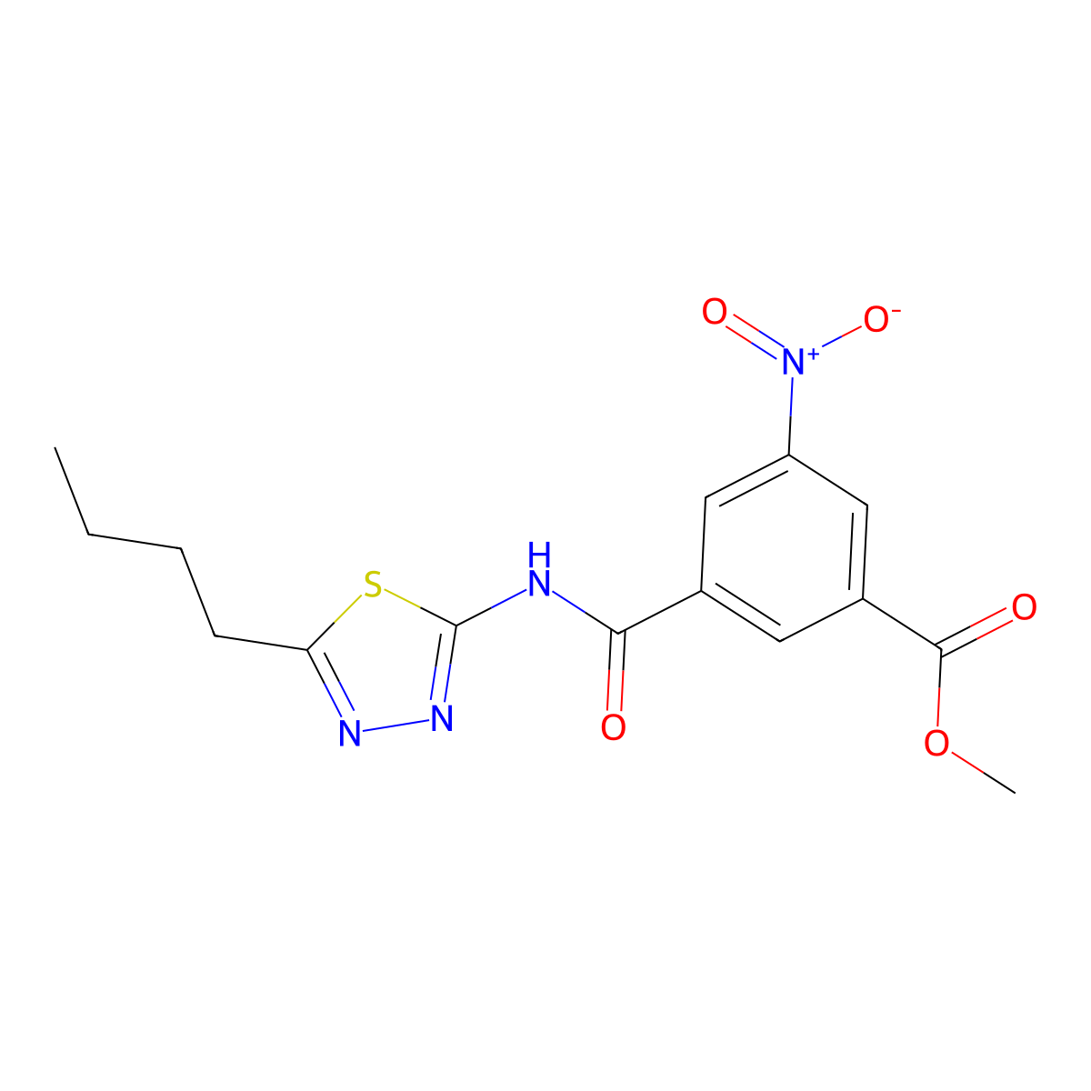 Methyl 3-[(5-butyl-1,3,4-thiadiazol-2-yl)carbamoyl]-5-nitrobenzoate molecular structure, CAS 827617-51-6