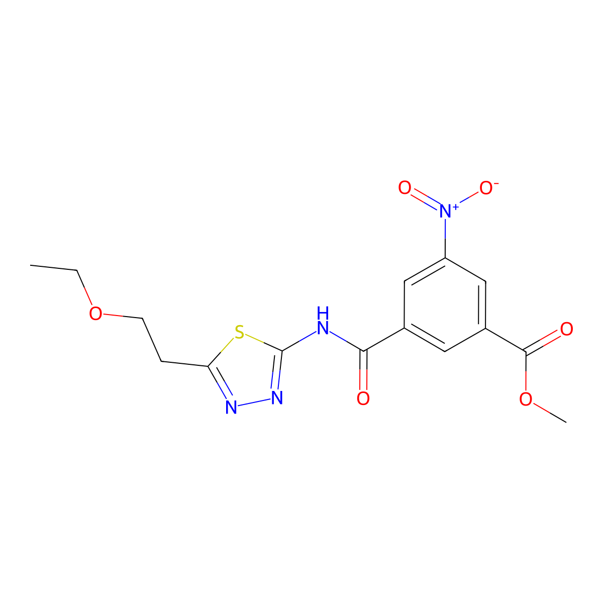 Methyl 3-((5-(2-ethoxyethyl)-1,3,4-thiadiazol-2-yl)carbamoyl)-5-nitrobenzoate molecular structure, CAS 827617-53-8