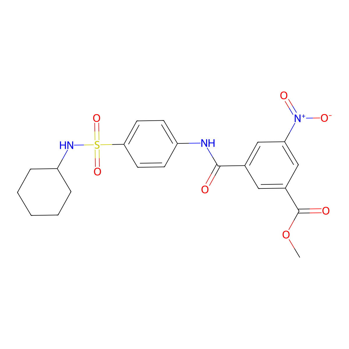 Methyl 3-{[4-(cyclohexylsulfamoyl)phenyl]carbamoyl}-5-nitrobenzoate molecular structure, CAS 827617-54-9