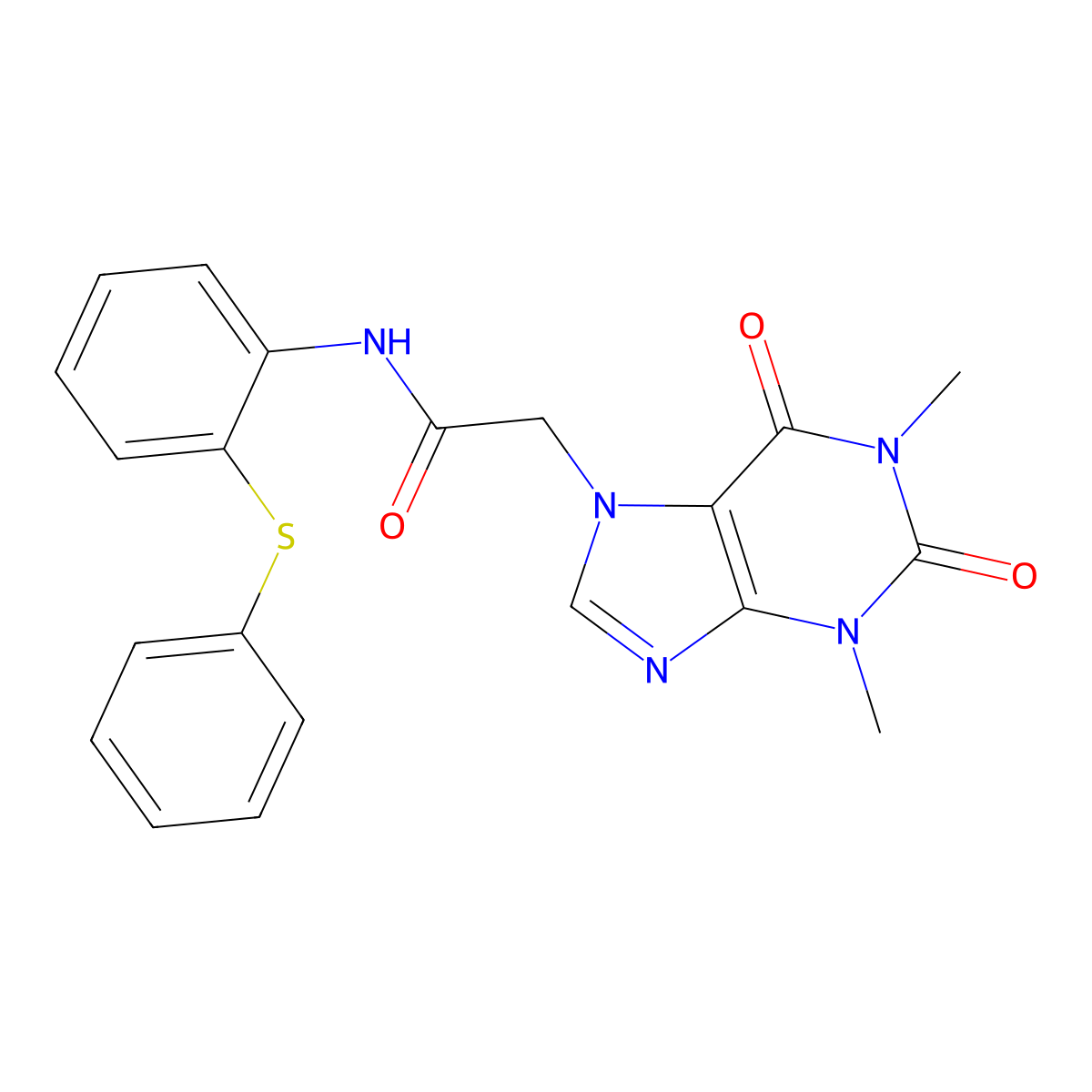 2-(1,3-dimethyl-2,6-dioxo-1,2,3,6-tetrahydro-7H-purin-7-yl)-N-[2-(phenylthio)phenyl]acetamide molecular structure, CAS 827617-81-2