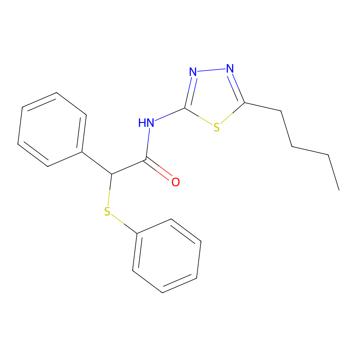 N-(5-butyl-1,3,4-thiadiazol-2-yl)-2-phenyl-2-(phenylsulfanyl)acetamide molecular structure, CAS 827618-06-4