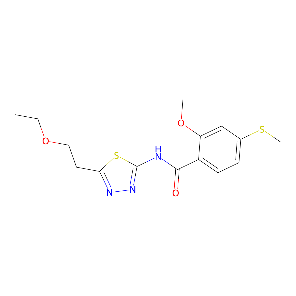 N-[5-(2-ethoxyethyl)-1,3,4-thiadiazol-2-yl]-2-methoxy-4-methylsulfanylbenzamide molecular structure, CAS 827618-16-6