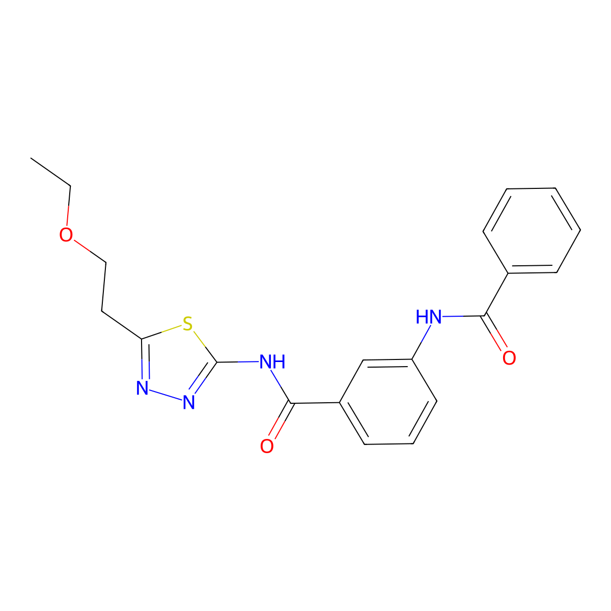 3-benzamido-N-[5-(2-ethoxyethyl)-1,3,4-thiadiazol-2-yl]benzamide molecular structure, CAS 827618-53-1