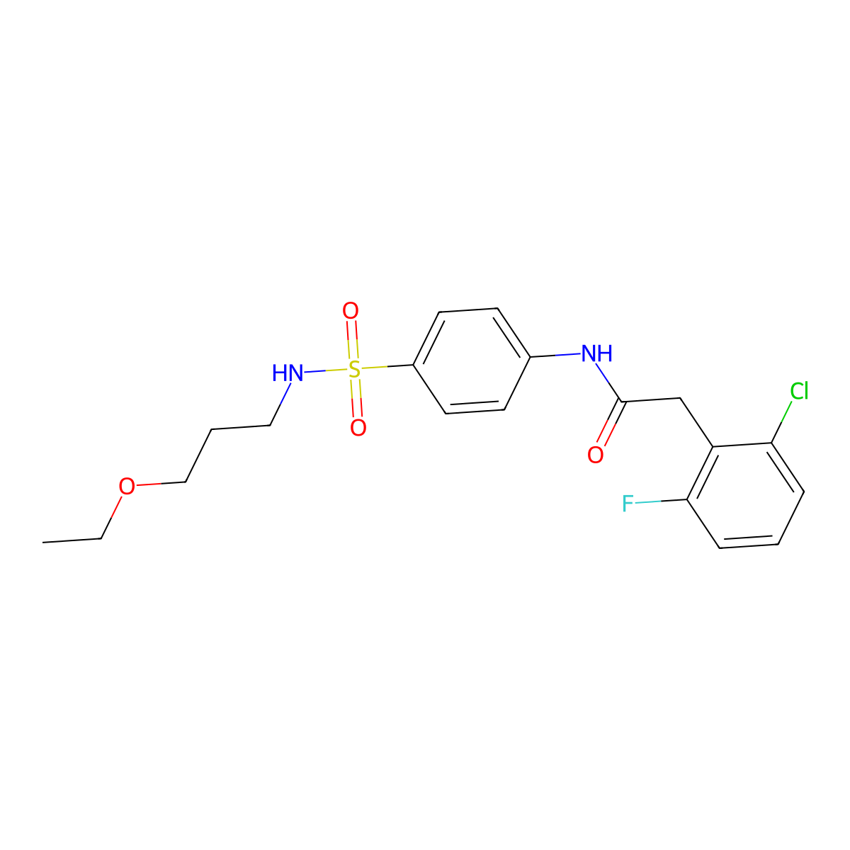 2-(2-chloro-6-fluorophenyl)-N-[4-(3-ethoxypropylsulfamoyl)phenyl]acetamide molecular structure, CAS 827618-69-9