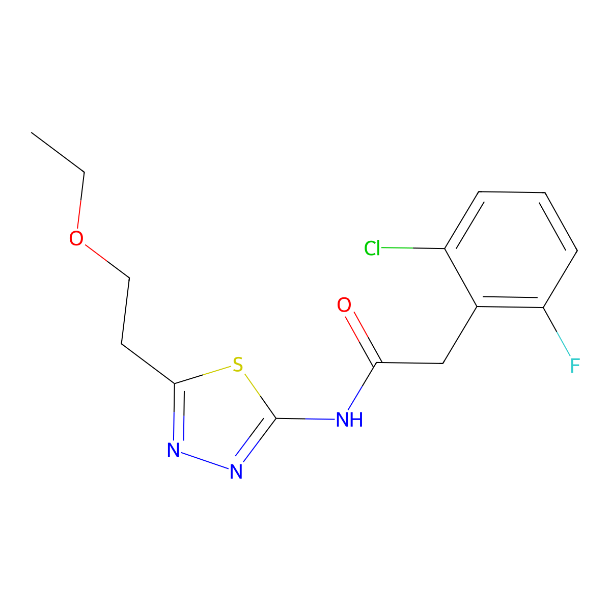 2-(2-chloro-6-fluorophenyl)-N-[5-(2-ethoxyethyl)-1,3,4-thiadiazol-2-yl]acetamide molecular structure, CAS 827618-70-2
