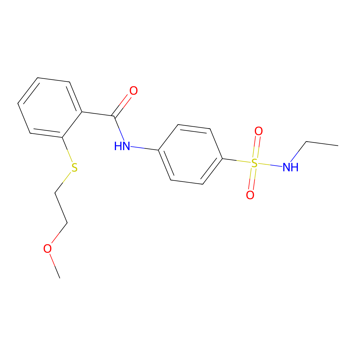 N-[4-(ethylsulfamoyl)phenyl]-2-(2-methoxyethylsulfanyl)benzamide molecular structure, CAS 827618-74-6