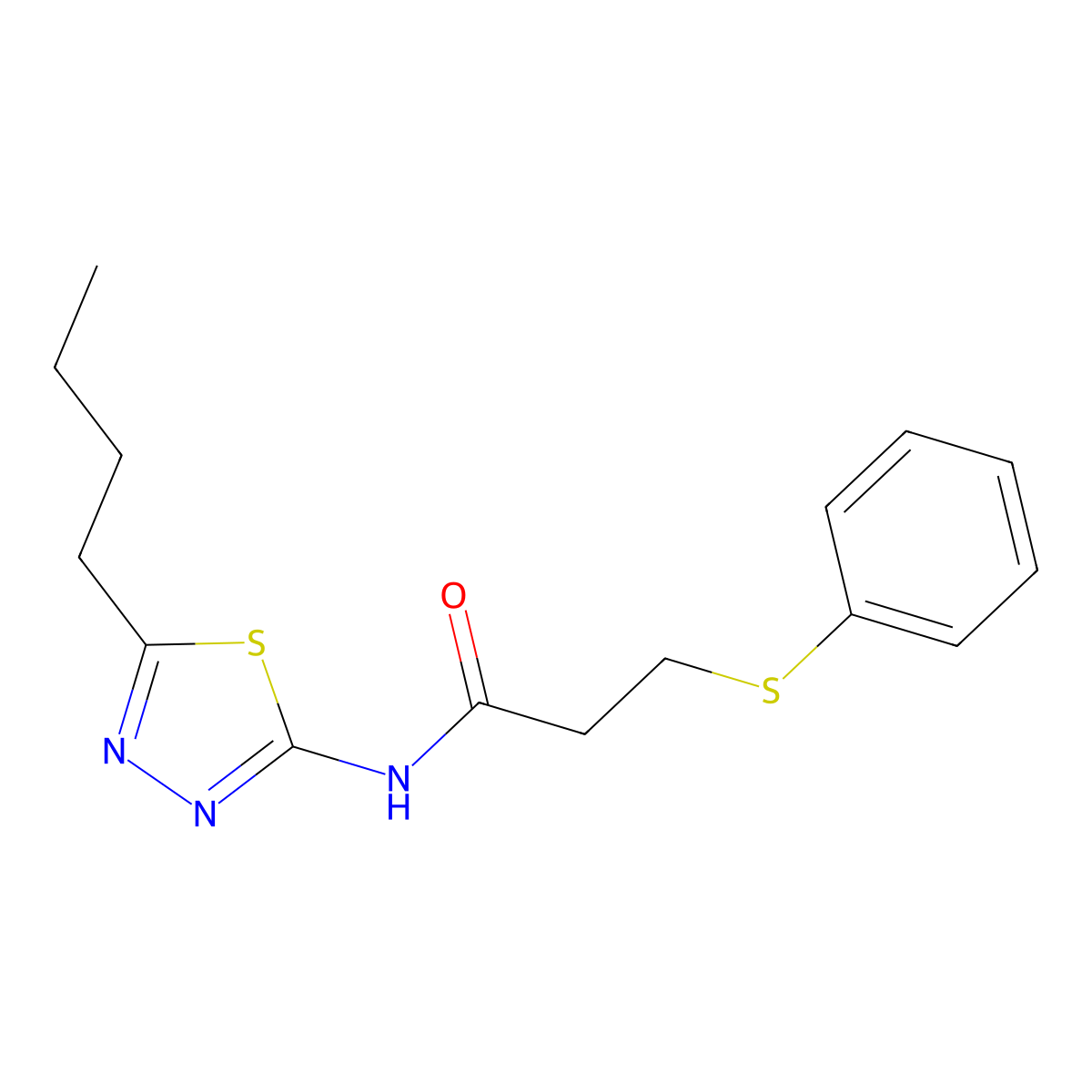 N-(5-butyl-1,3,4-thiadiazol-2-yl)-3-phenylsulfanylpropanamide molecular structure, CAS 827618-81-5