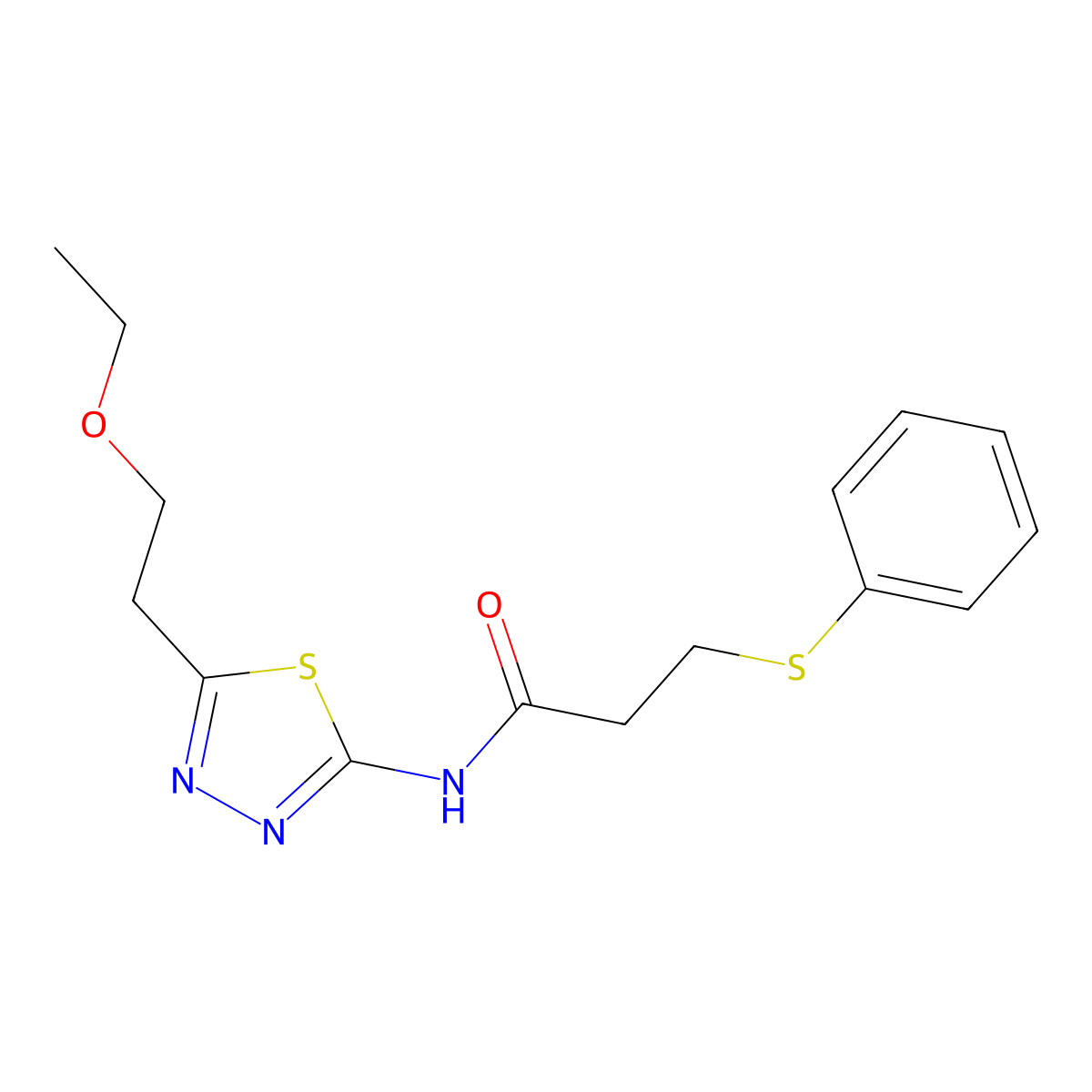 N-[5-(2-ethoxyethyl)-1,3,4-thiadiazol-2-yl]-3-phenylsulfanylpropanamide molecular structure, CAS 827618-82-6