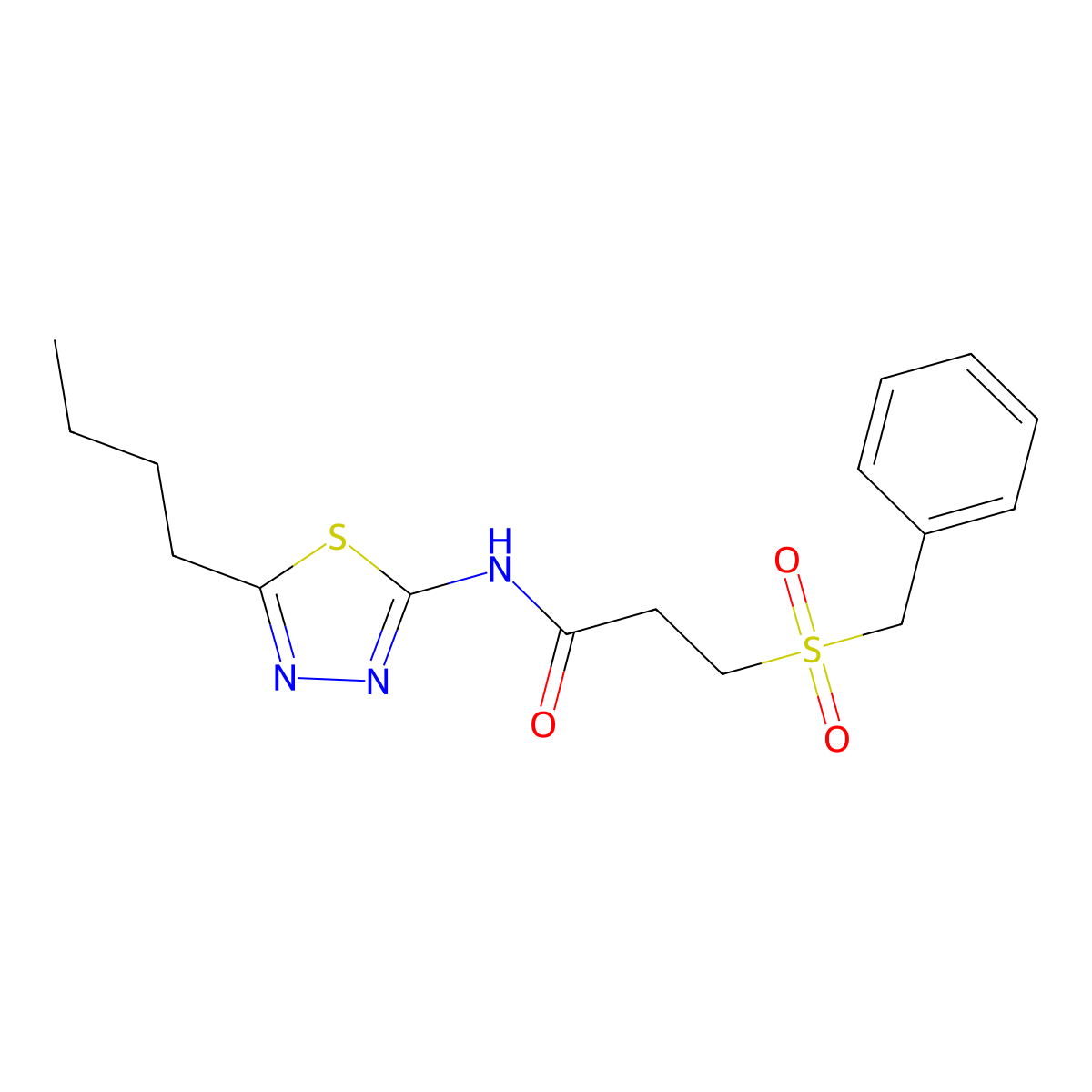 3-benzylsulfonyl-N-(5-butyl-1,3,4-thiadiazol-2-yl)propanamide molecular structure, CAS 827618-89-3