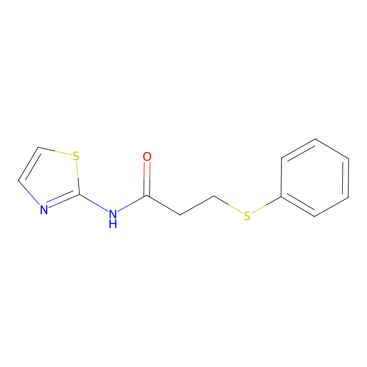 3-phenylsulfanyl-N-(1,3-thiazol-2-yl)propanamide molecular structure, CAS 827619-05-6