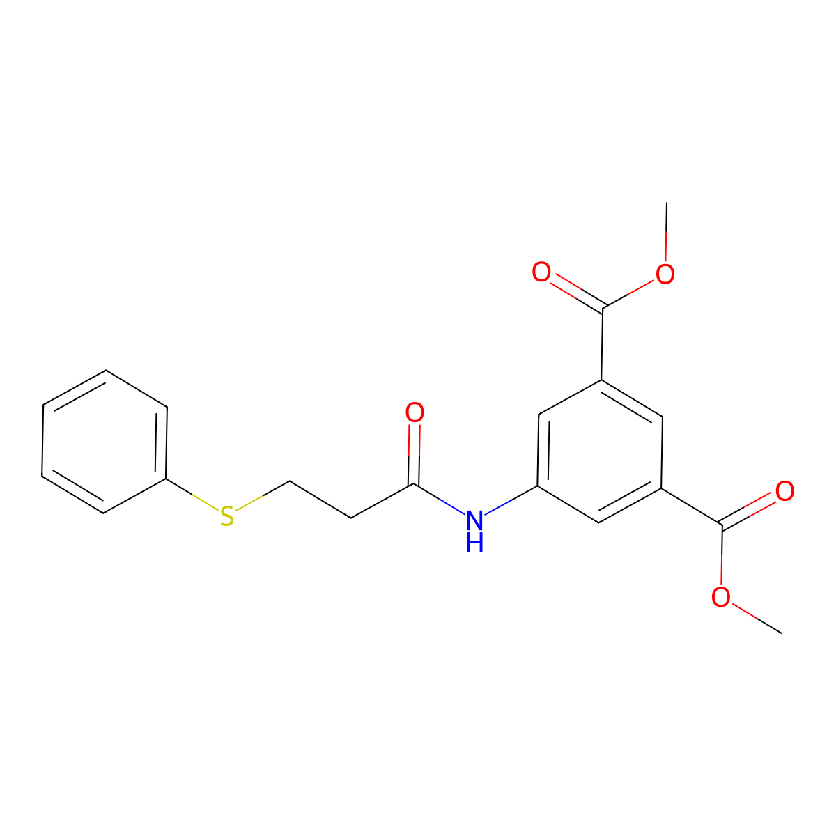 Methyl 3-(methoxycarbonyl)-5-(3-phenylthiopropanoylamino)benzoate molecular structure, CAS 827619-07-8