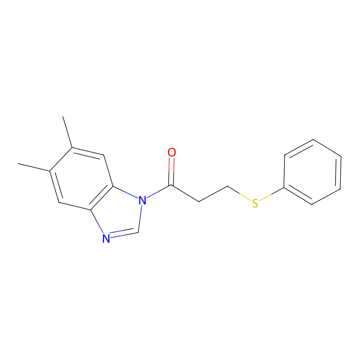 1-(5,6-Dimethylbenzimidazol-1-yl)-3-phenylsulfanylpropan-1-one molecular structure, CAS 827619-38-5