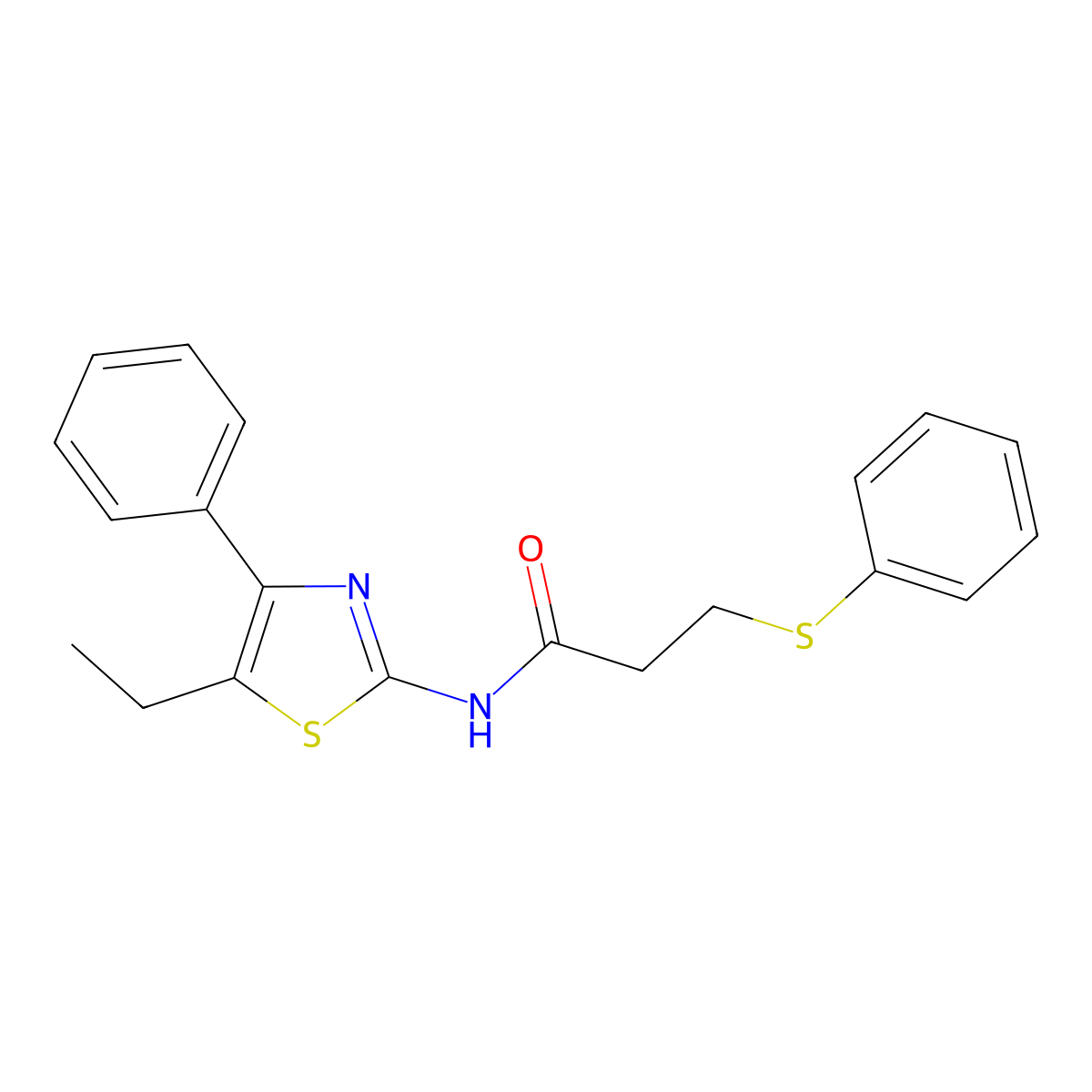 N-(5-ethyl-4-phenyl-1,3-thiazol-2-yl)-3-phenylsulfanylpropanamide molecular structure, CAS 827619-50-1