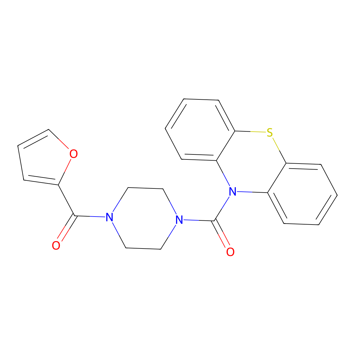 Furan-2-yl-[4-(phenothiazine-10-carbonyl)piperazin-1-yl]methanone molecular structure, CAS 827619-66-9