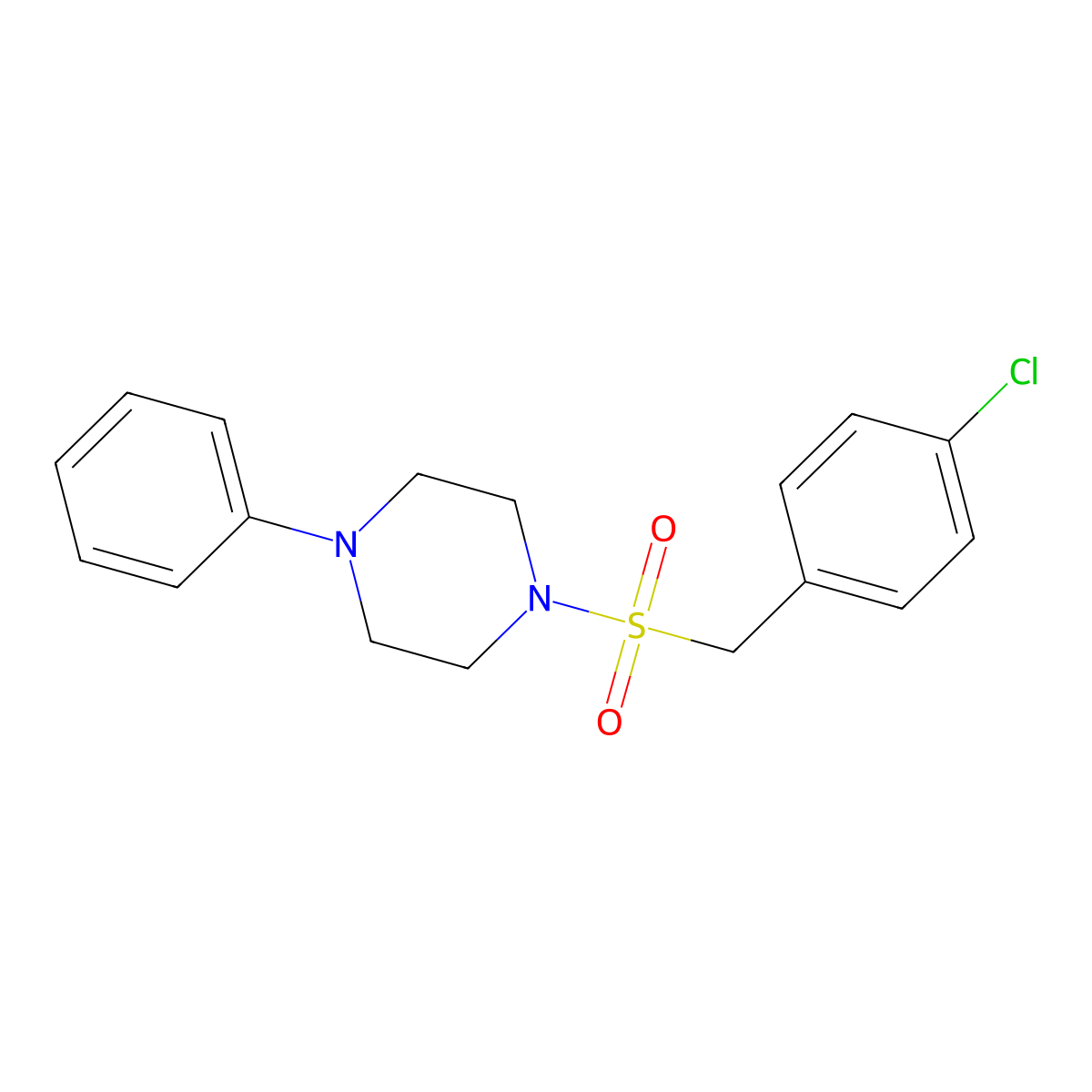 1-[(4-Chlorophenyl)methylsulfonyl]-4-phenylpiperazine molecular structure, CAS 827619-70-5