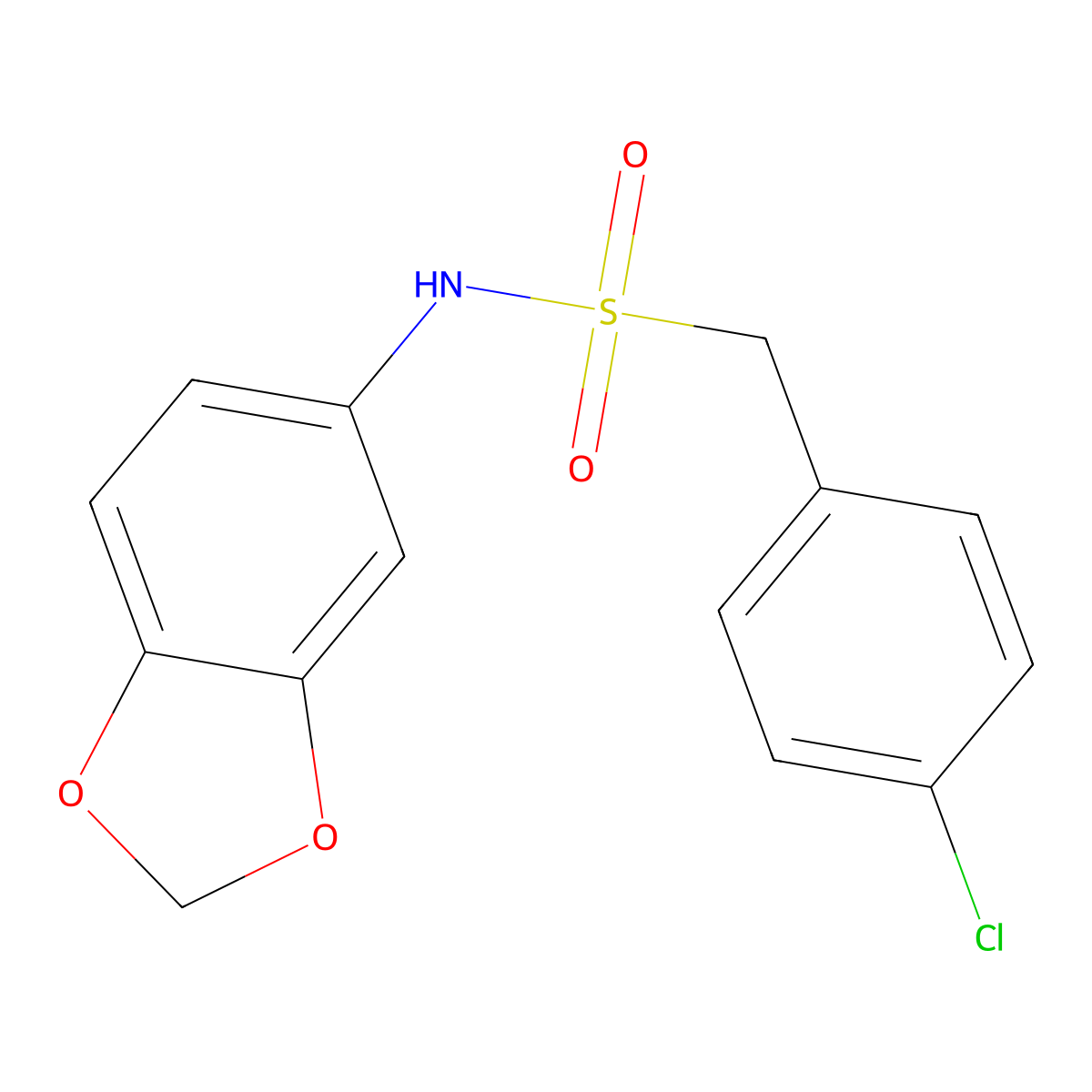 N-(1,3-benzodioxol-5-yl)-1-(4-chlorophenyl)methanesulfonamide molecular structure, CAS 827620-11-1