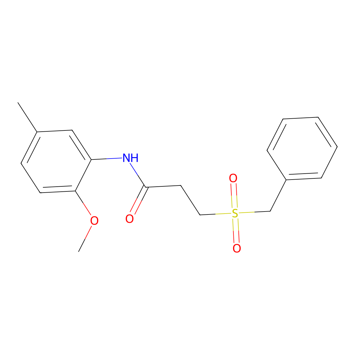3-benzylsulfonyl-N-(2-methoxy-5-methylphenyl)propanamide molecular structure, CAS 827620-17-7