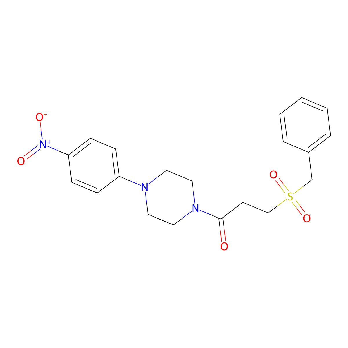 3-Benzylsulfonyl-1-[4-(4-nitrophenyl)piperazin-1-yl]propan-1-one molecular structure, CAS 827620-43-9