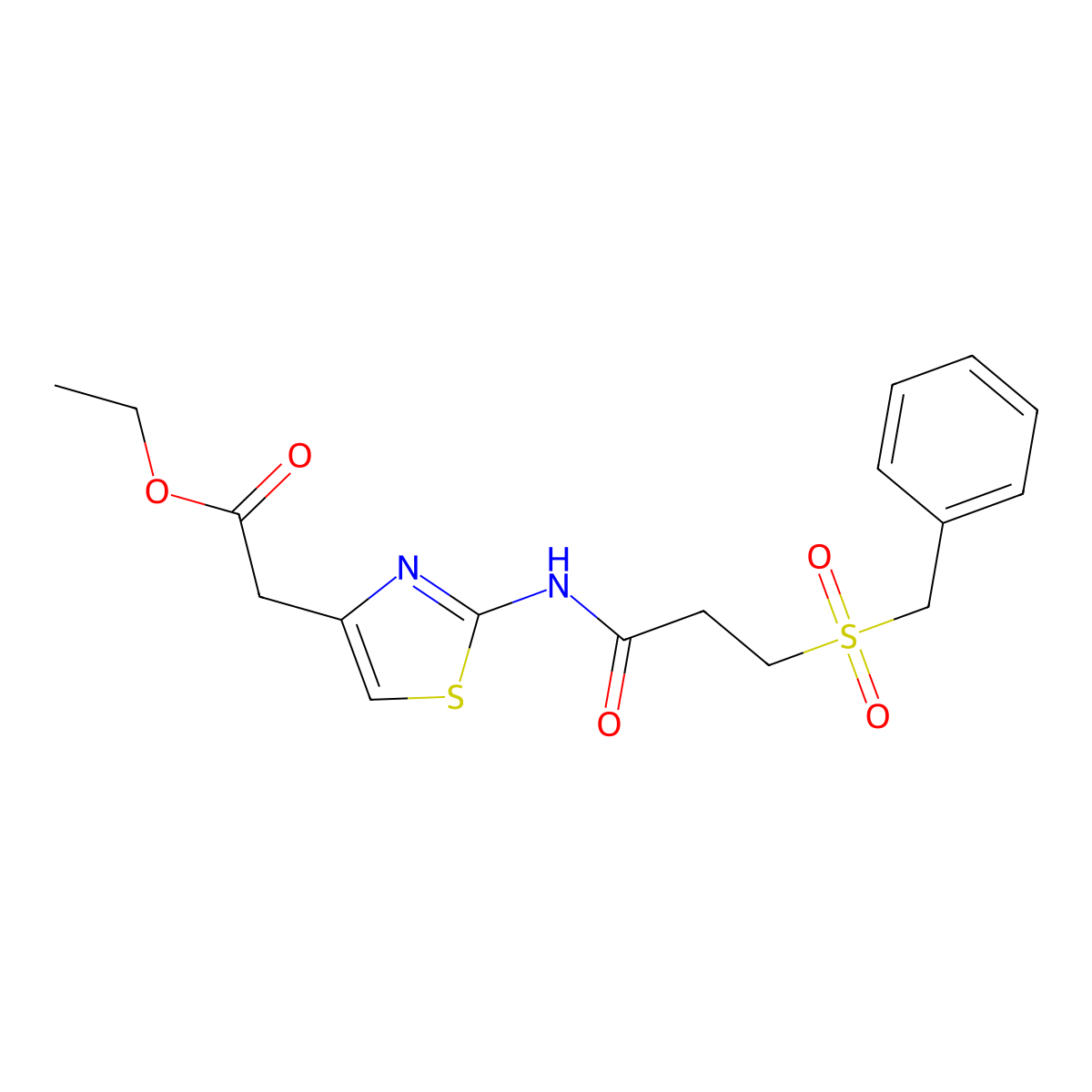 Ethyl (2-{[3-(benzylsulfonyl)propanoyl]amino}-1,3-thiazol-4-yl)acetate molecular structure, CAS 827620-46-2