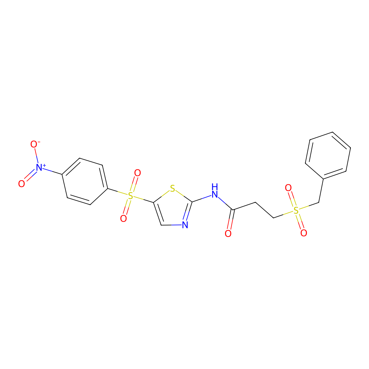 3-benzylsulfonyl-N-[5-(4-nitrophenyl)sulfonyl-1,3-thiazol-2-yl]propanamide molecular structure, CAS 827620-48-4