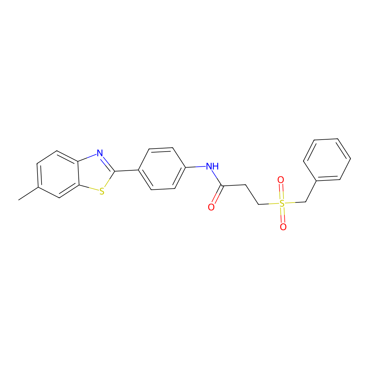 3-benzylsulfonyl-N-[4-(6-methyl-1,3-benzothiazol-2-yl)phenyl]propanamide molecular structure, CAS 827620-49-5